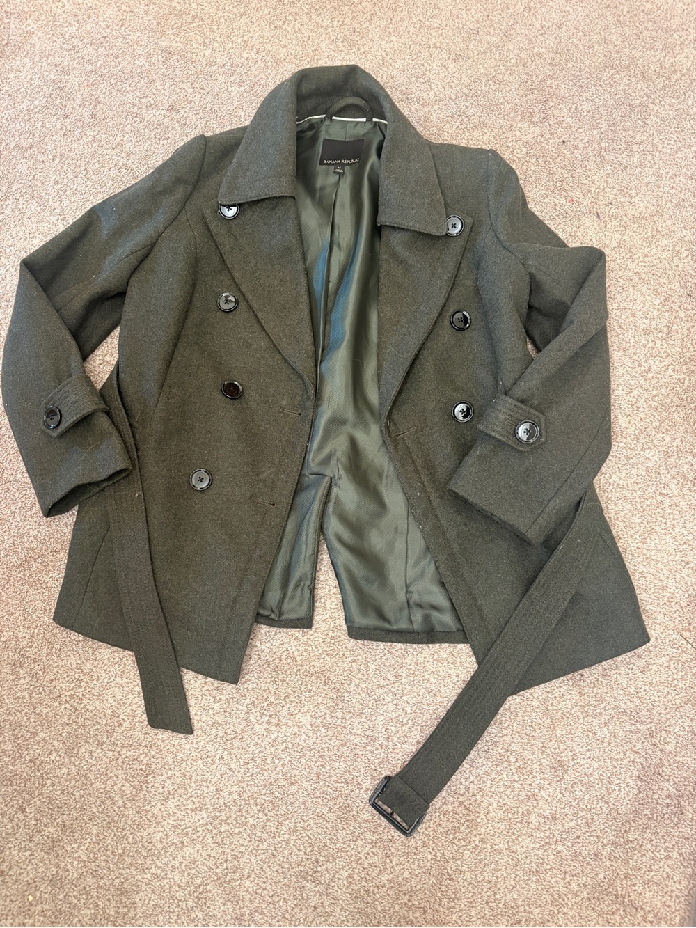 Banana Republic Olive Green Double-Breasted Wool Blend Pea Coat